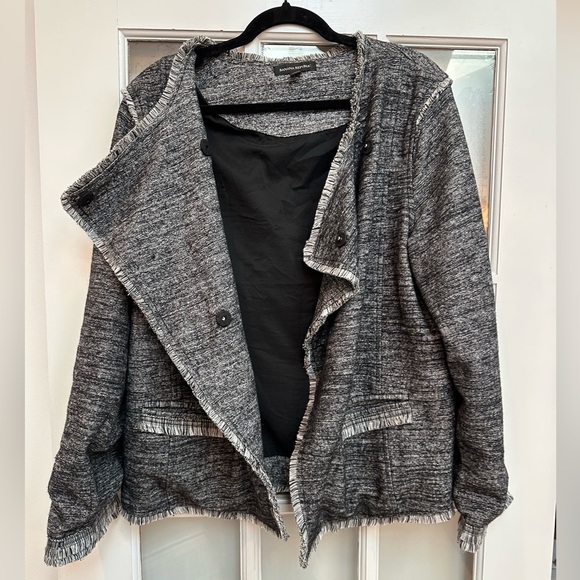 Banana Republic Grey Black Tweed Wool Snap Front Blazer Jacket Size XL - Picture 7 of 16